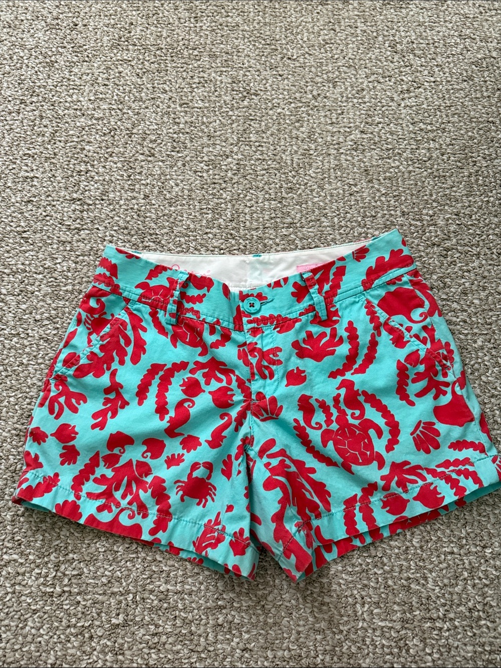 Aqua + Red Printed Lilly Pulitzer Callahan Shorts